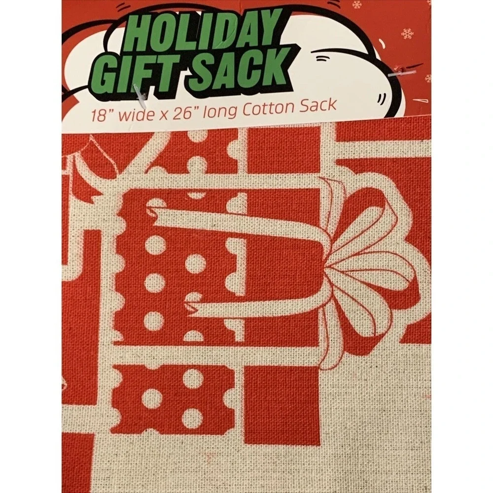 Geeknet Holiday Gift Sack Unisex 18x26 Cream Red NEW Christmas Cotton Drawstring